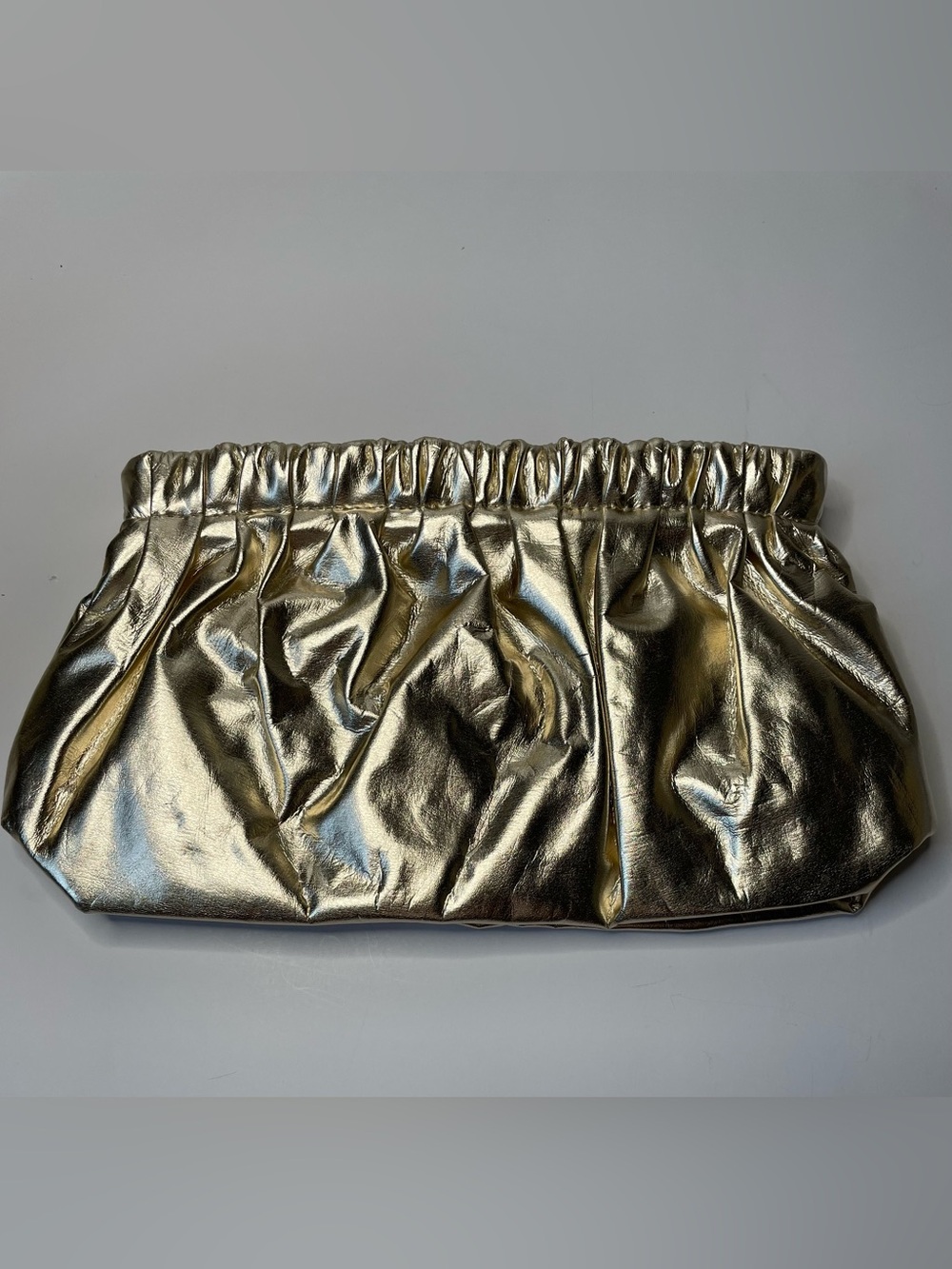 NWOT Donna Karan Metallic Gold Ruched Clutch - Picture 4 of 4